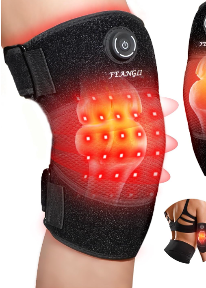 Infrared red light therapy knee wrap device with LED heating pad for joint pain relief and muscle recovery at home